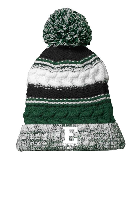 Sport Tek Pom Beanie - Forest Green/Black/White