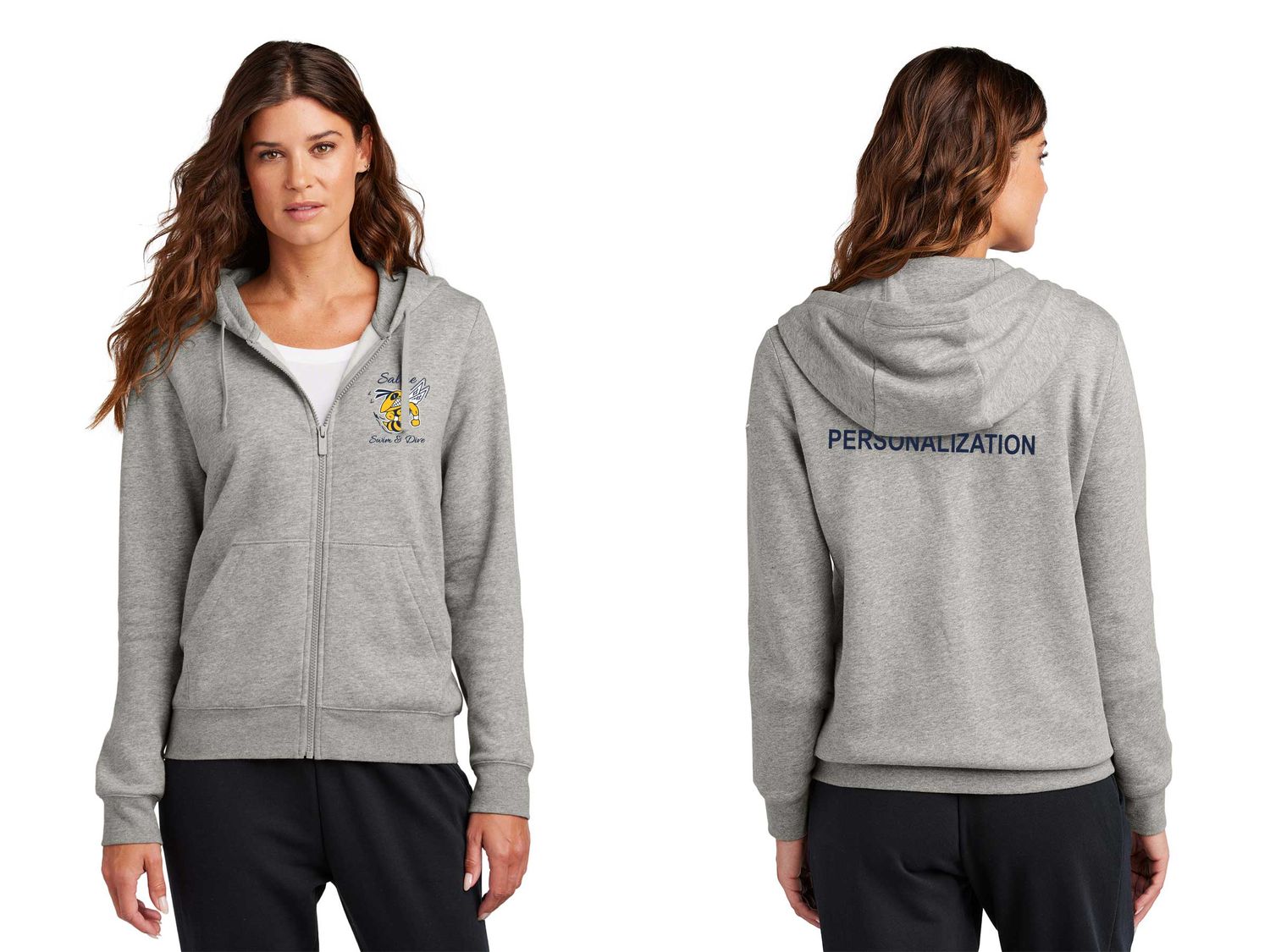 Nike Ladies Club Fleece Full-Zip Hoodie- Navy, White, Dark Grey Heather SCRIPT LOGO