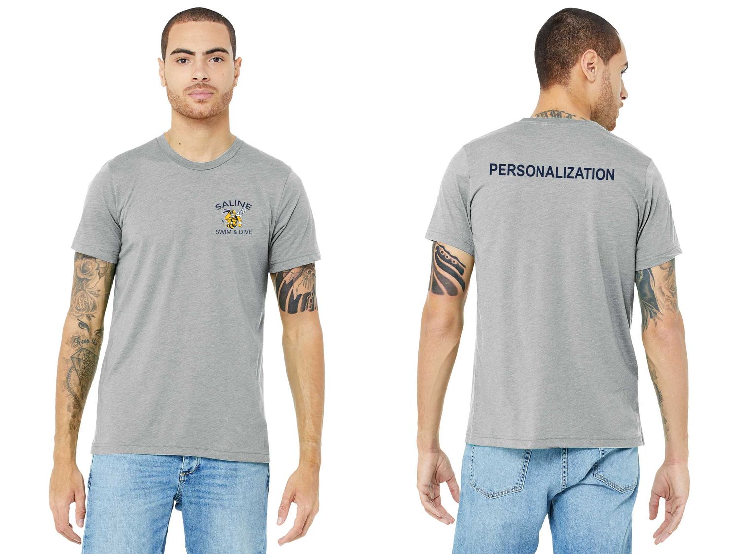 Adult Triblend Soft Short Sleeve Tee Shirt (Left Chest)- Solid Navy, Athletic Grey, Solid White