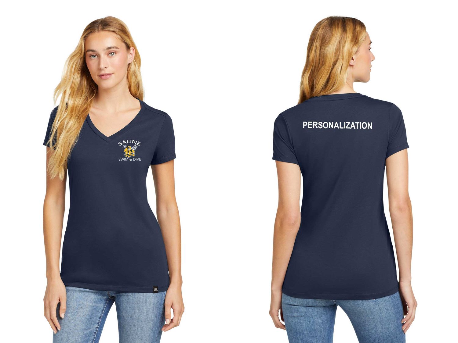 Ladies Heritage Blend V-Neck Tee-Shadow Grey Heather, White, True Navy  ARCHED logo