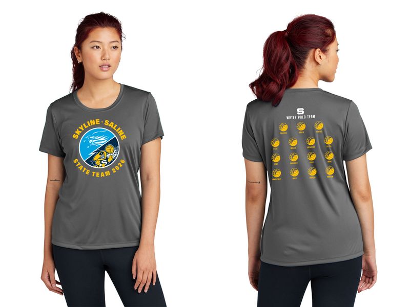 Ladies Short Sleeve Performance Tee- Navy, Grey