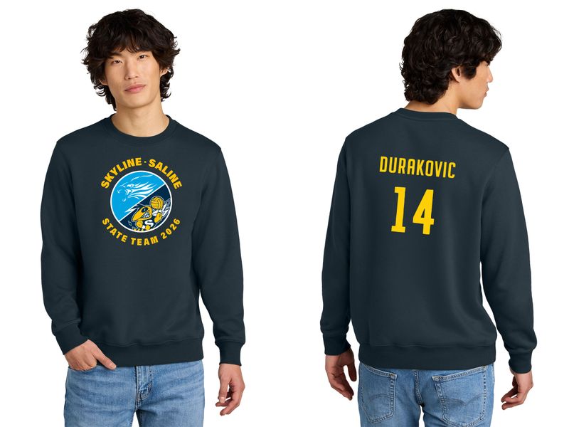 District Perfect Weight Fleece Crew- Navy, Steel Grey