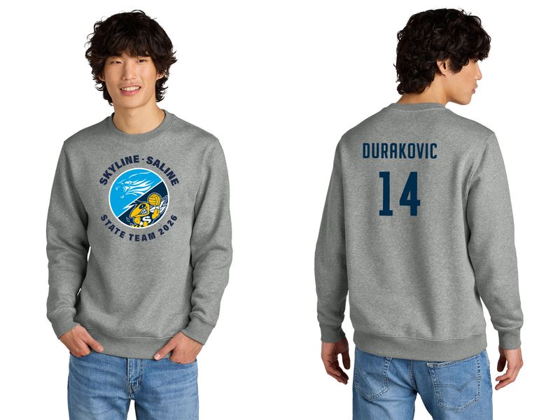 District Perfect Weight Fleece Crew- Navy, Steel Grey