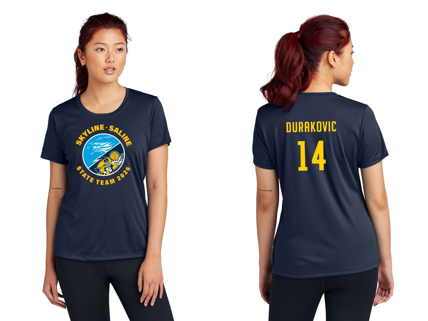 Ladies Short Sleeve Performance Tee- Navy, Grey Ladies Short Sleeve Performance Tee- Navy, Grey
