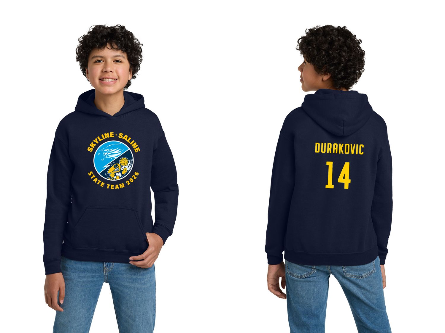 Youth Cotton Hoodie - Navy, Sport Grey