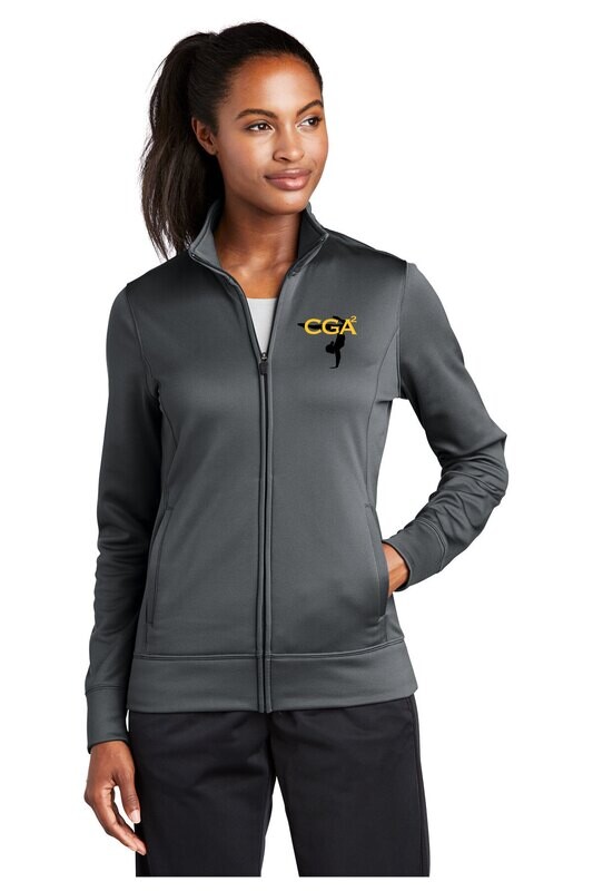 Ladies Performance Fleece Full Zip Jacket-Black/Dk Grey