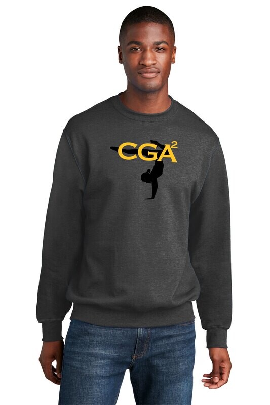 Unisex Fleece Crewneck Sweatshirt-Black/Dk Heather Grey