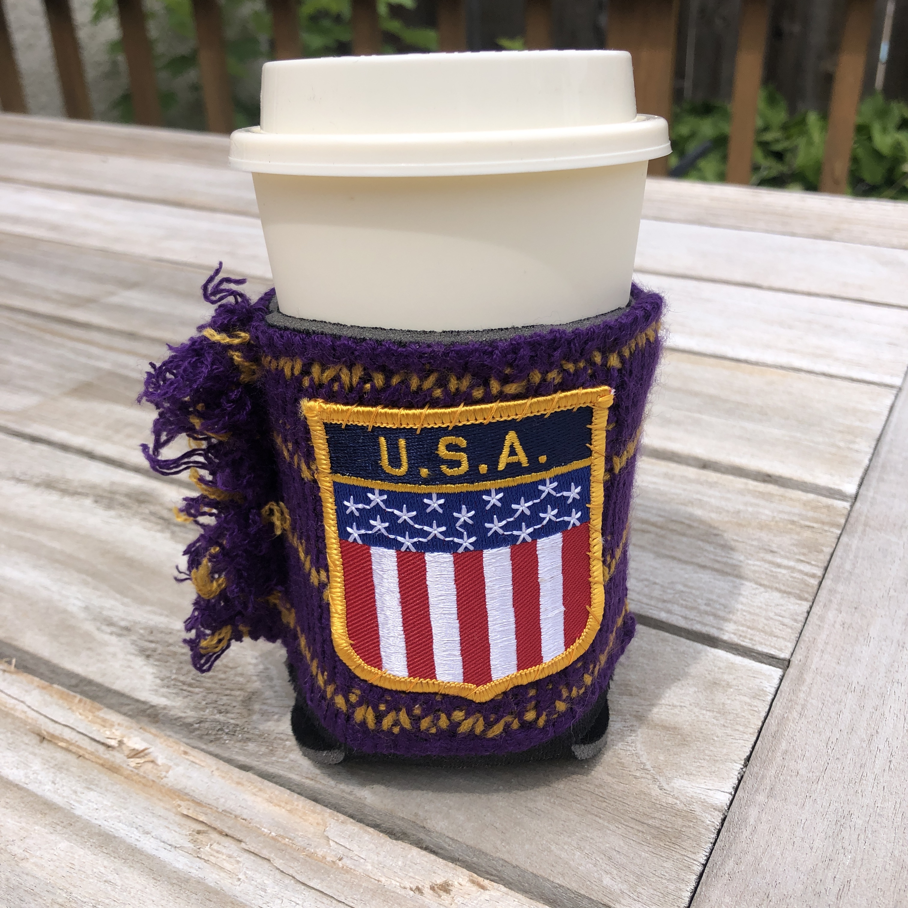 USA Patch on MN Vikings Colors Koozie - Can or Pint Holder