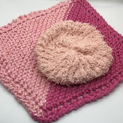 Washcloth & Cotton Scrubbie Set -Pink, Pink, and Pink Washcloth & Cotton Scrubbie Set -Pink, Pink, and Pink