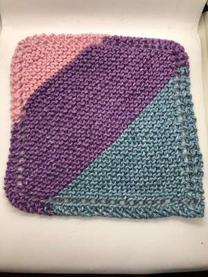 100% Cotton Washcloth - Pink Purple Blue - Hand Knit