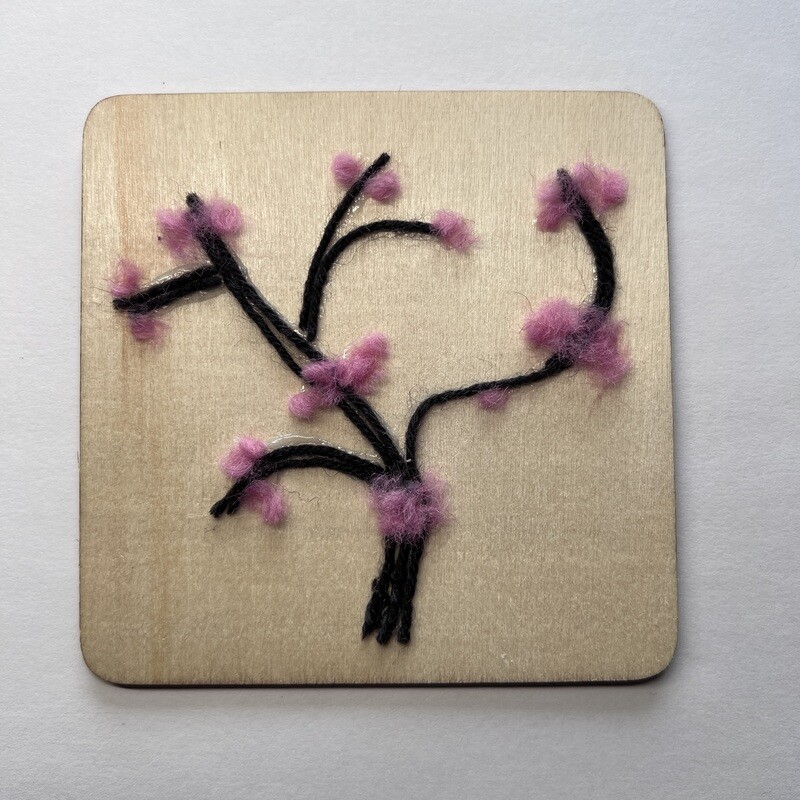 Pink Spring Blooms Wall Hanging - Yarn Art 4x4"