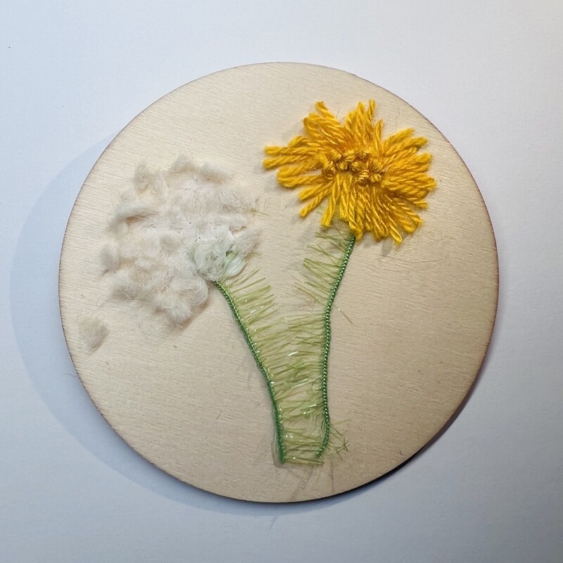 Summer Dandelion Flowers Wall Hanging - Yarn Art 4.0" Diameter