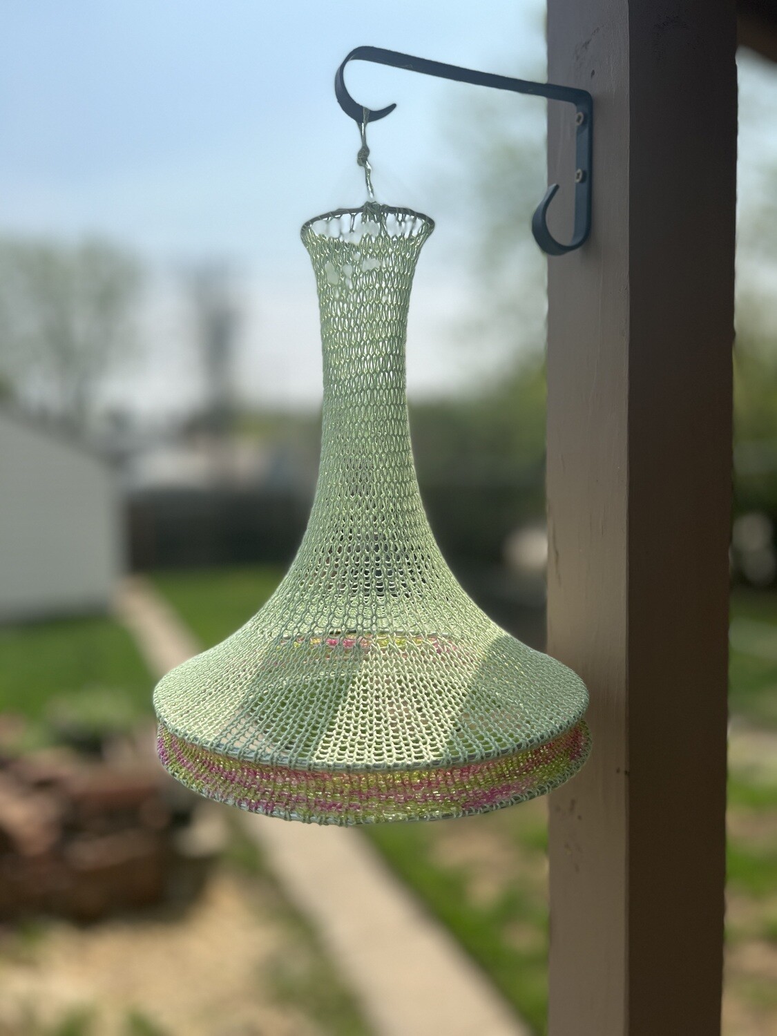 Mint Green Short Mid-Century Hanging Lantern w LED Light