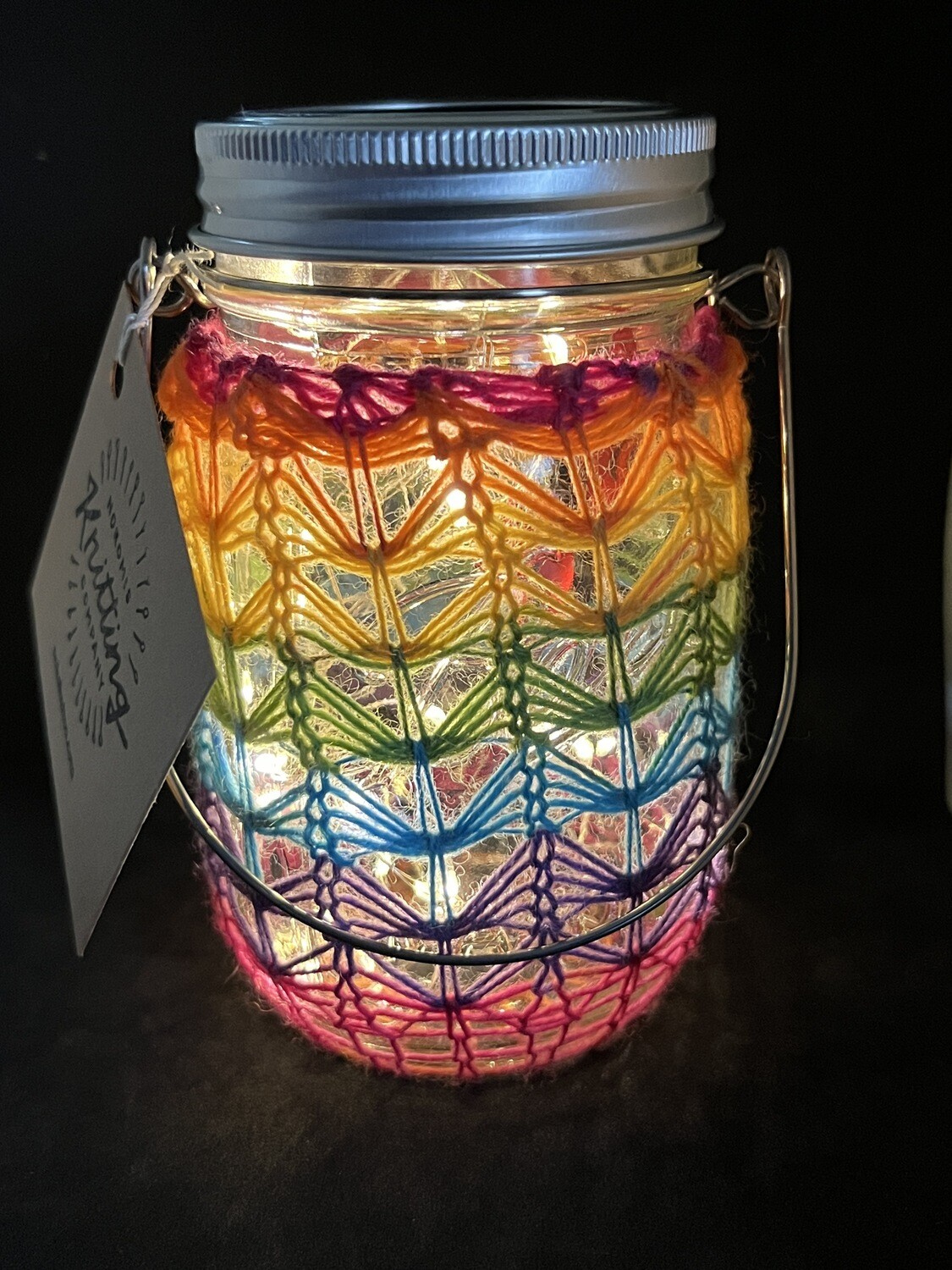 Solar Rechargeable Jar Lantern w Fairy Lights - Bright Rainbow