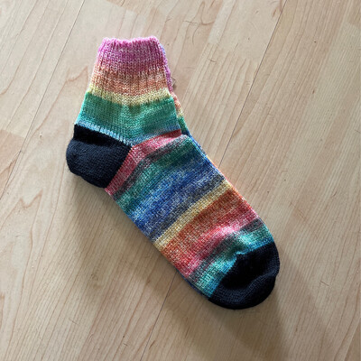 Men's Short Cuff Sock -Size 10-11 - Rainbow with Black Heels And Toes