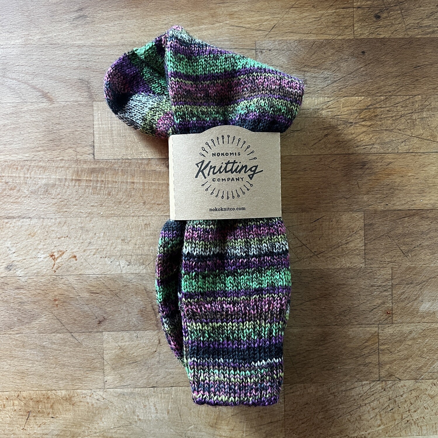 Men's Crew Sock Size 8-9 - Malawi - bright green, pink, yellow stripes 2332