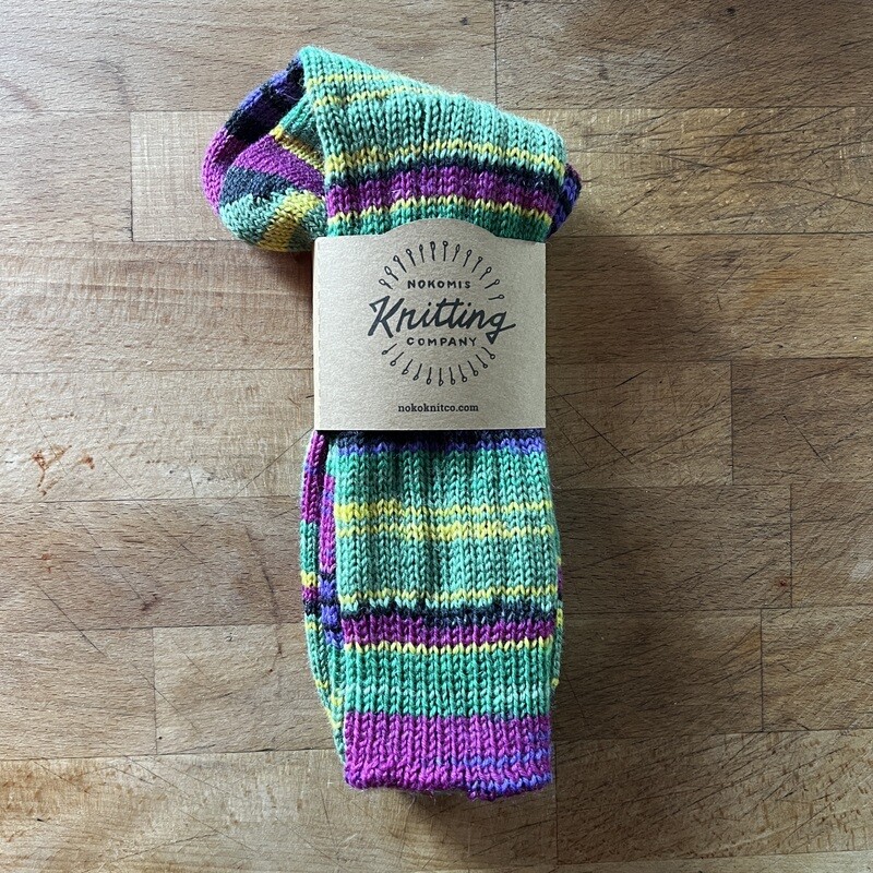 Men's Crew Sock Size 8 - 9 Green-Violett Bold Stripes