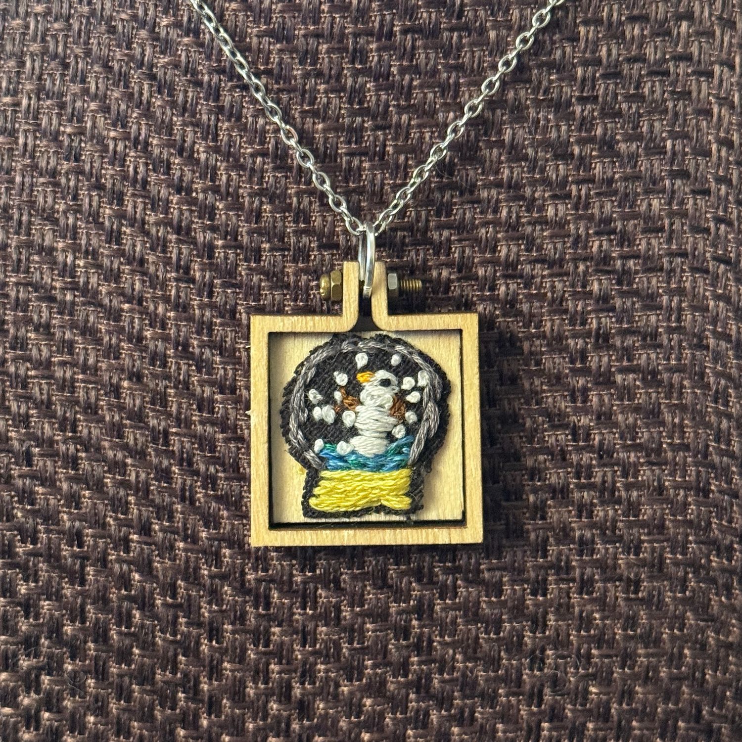 Snowman Snow globe - Mini Embroidered Pendant