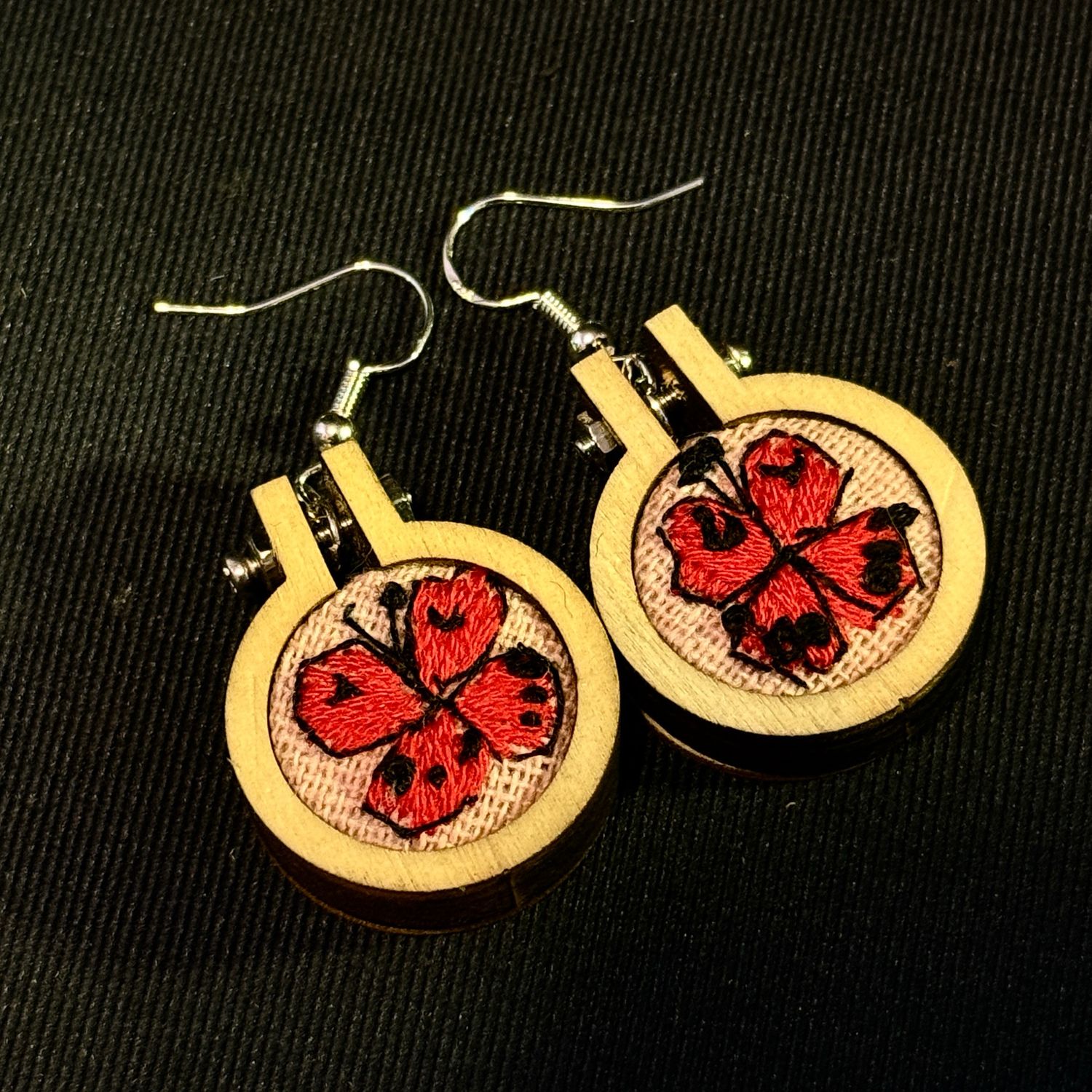 Red Butterfly Earrings - On Pink
