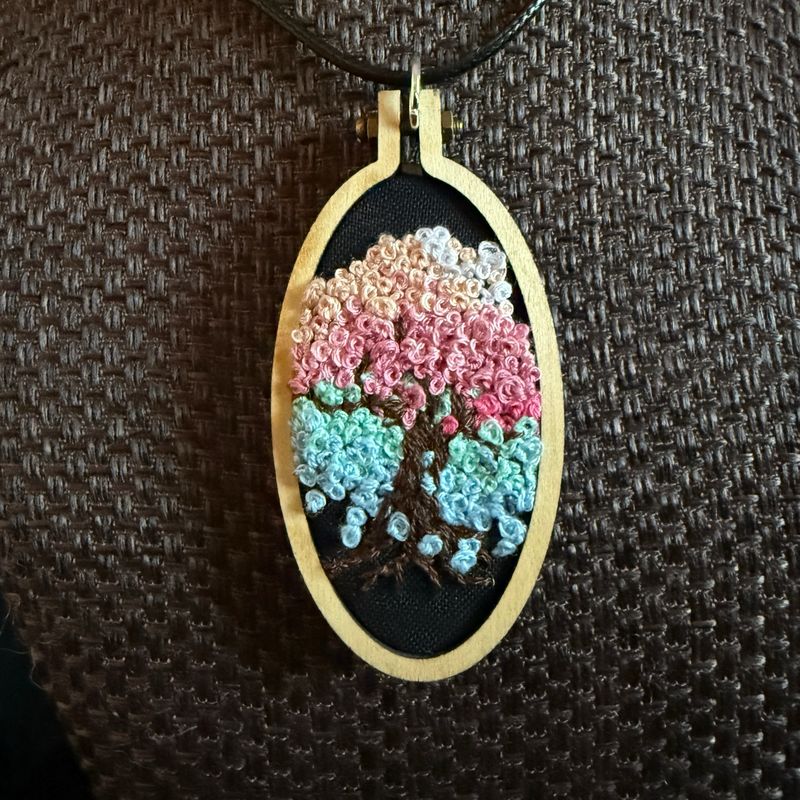 Pastels Blooming Tree - Mini Embroidered Necklace