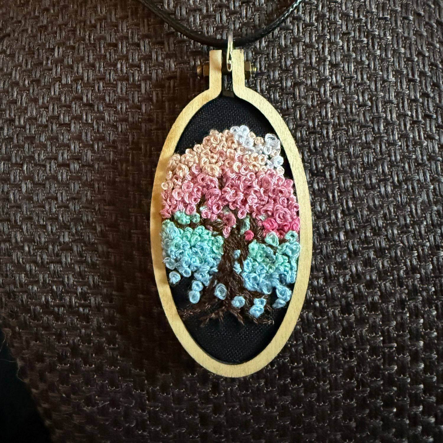 Pastels Blooming Tree - Mini Embroidered Necklace