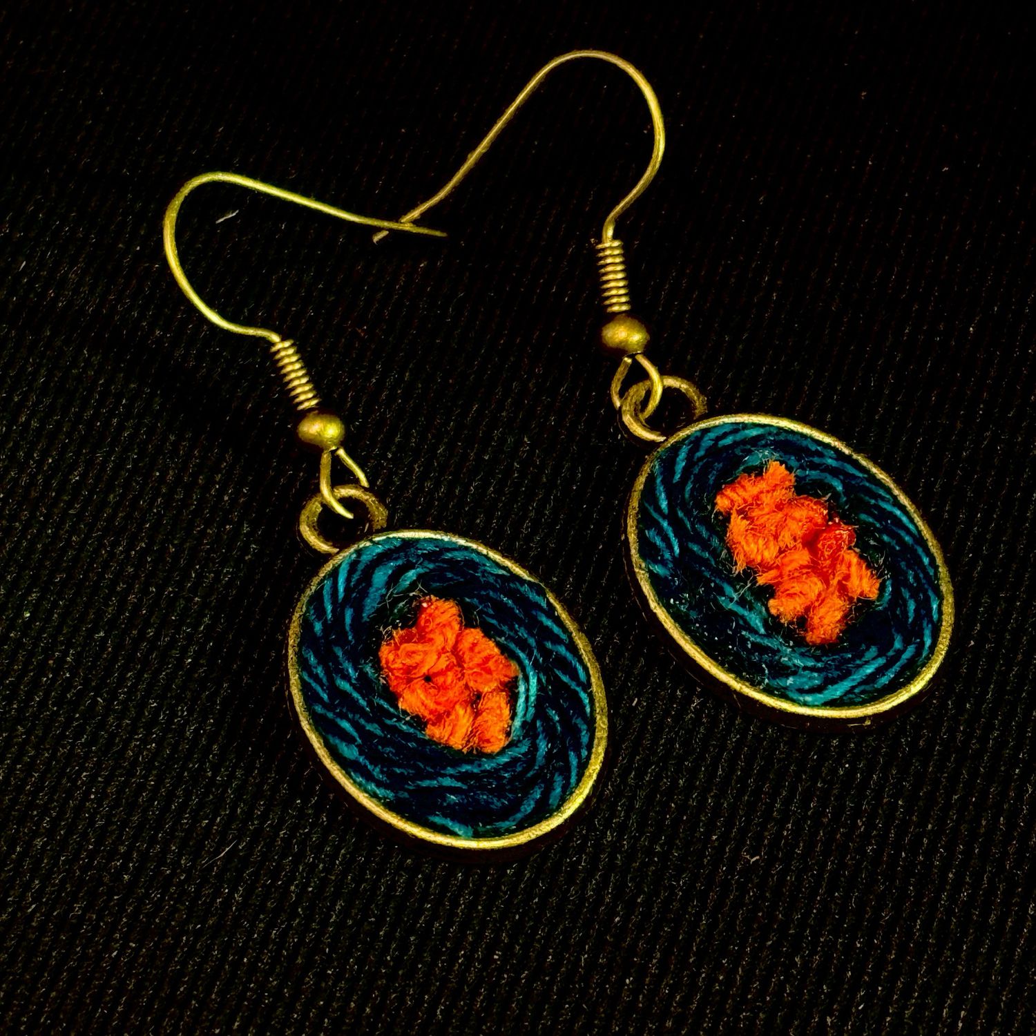 Autumn Orange And Turquoise Bronze Earrings