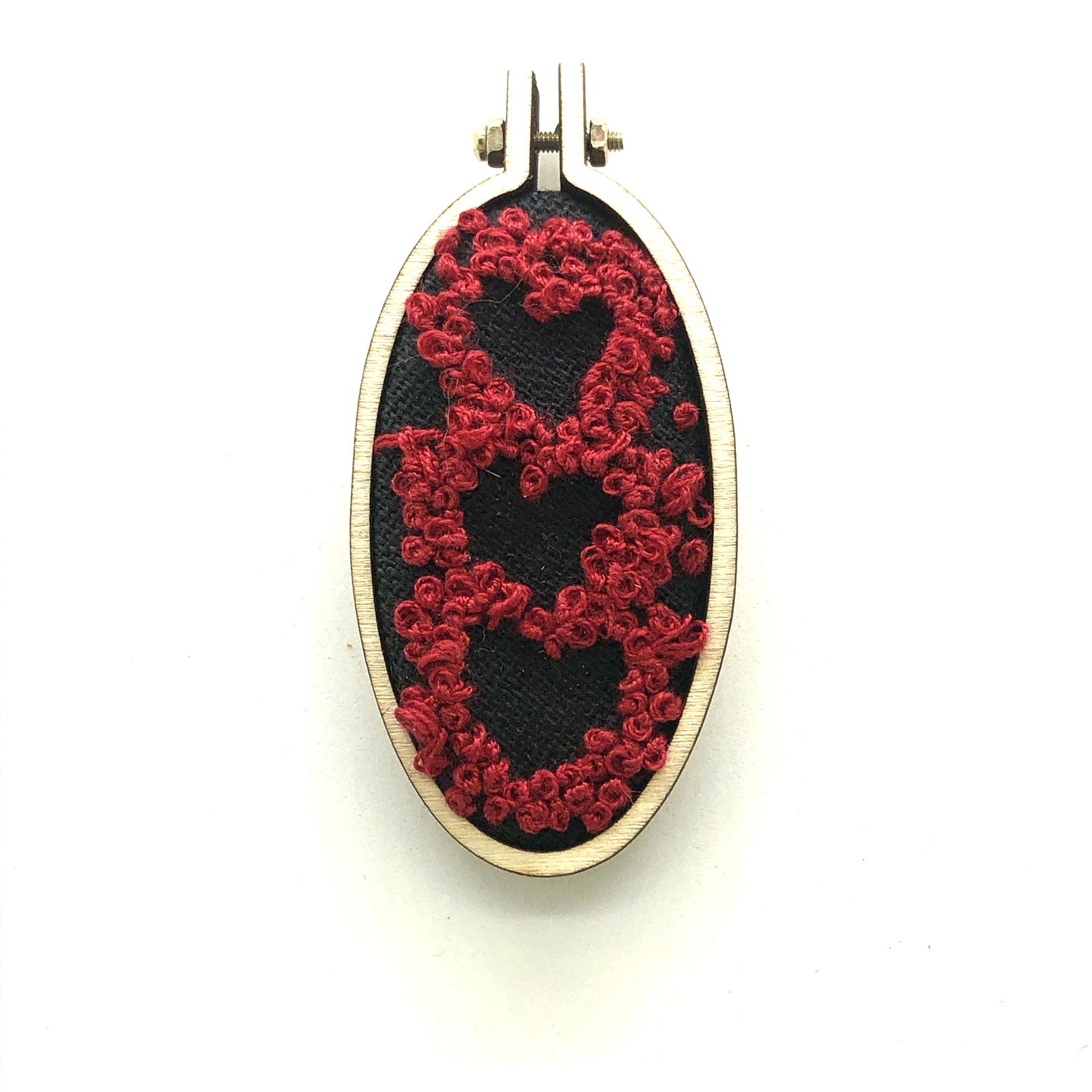 Red Heart Stack - Embroidered necklace Pendant