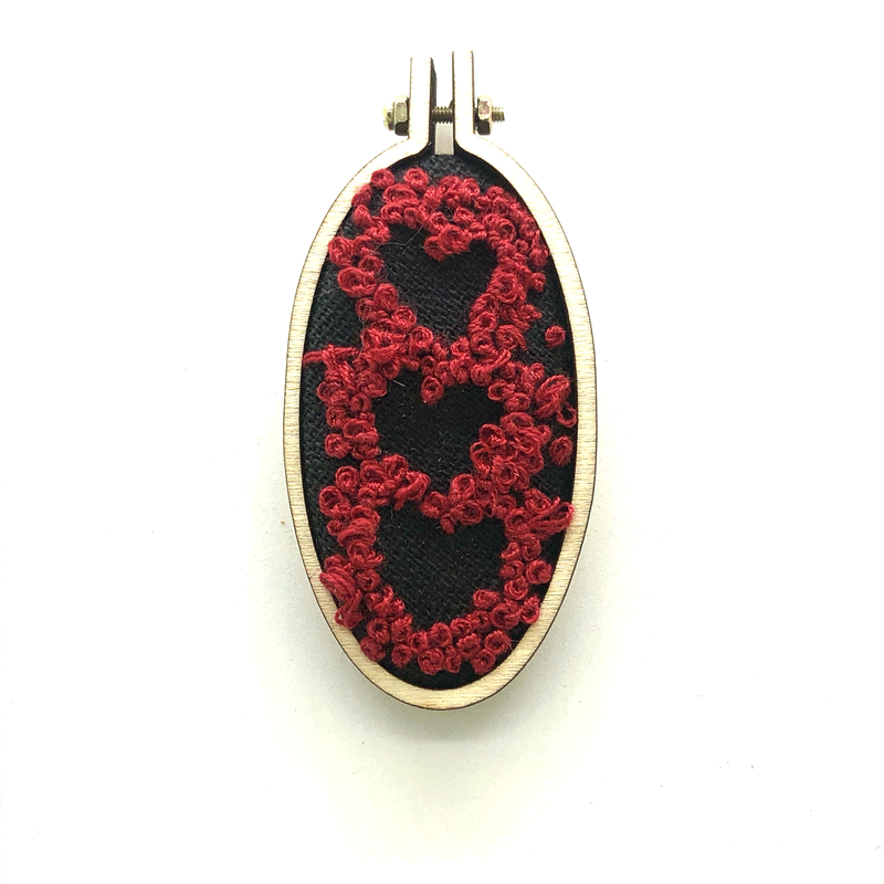 Red Heart Stack - Embroidered necklace Pendant