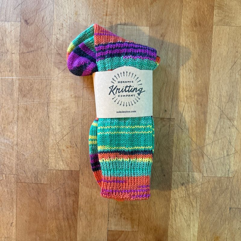 Women's Size 10-11 Socks - Green Violet Stripes