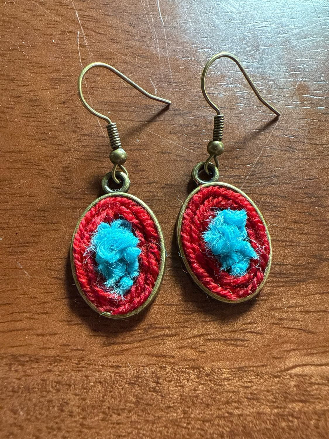 Teal And Red Bronze Earrings