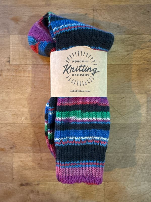 Woman's Size 10-11 Sock - Neon Violet Blue Black Green Stripes