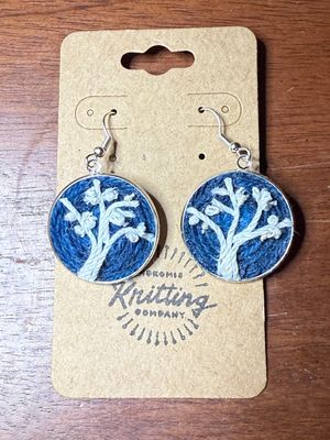 Night Blooming Tree Earrings - White On Deep Blue