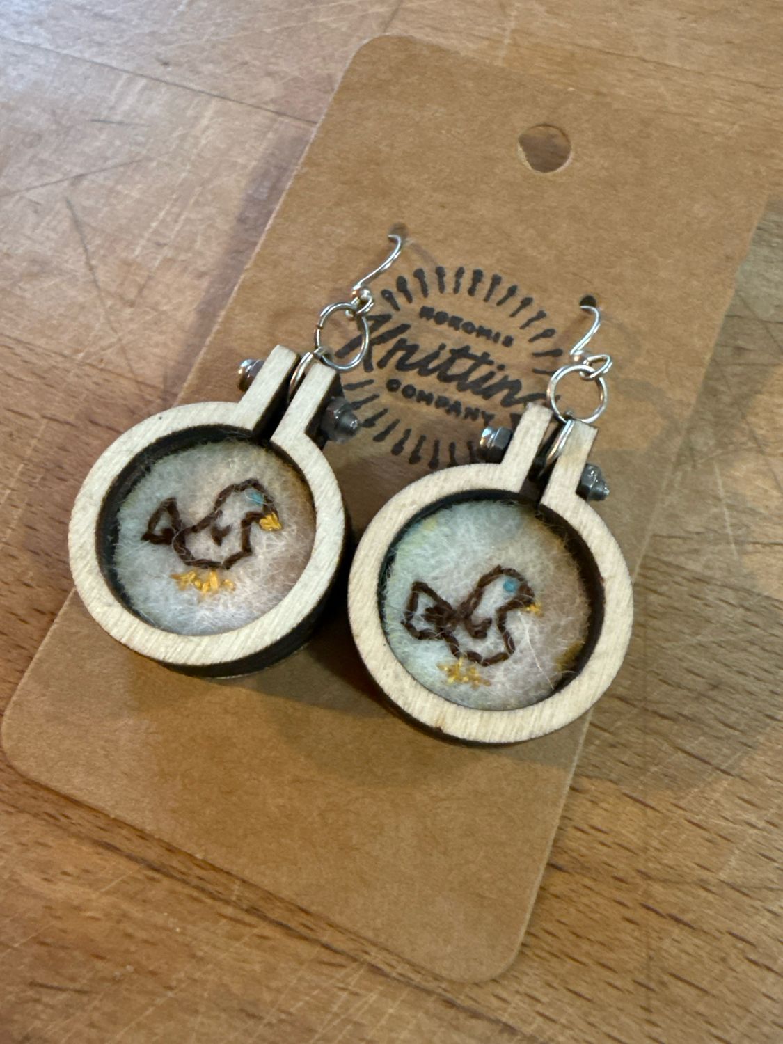 Little Birdies Stitched Earrings - Mini Wood Hoop