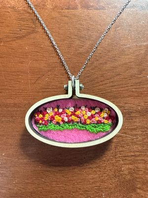 Blooming Tulip Flower Garden - Mini Embroidered Necklace