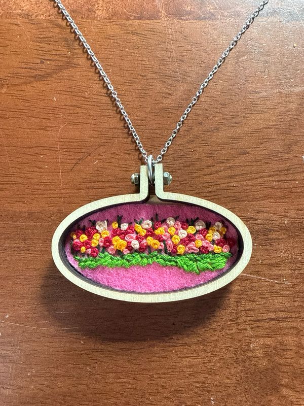 Blooming Tulip Flower Garden - Mini Embroidered Necklace