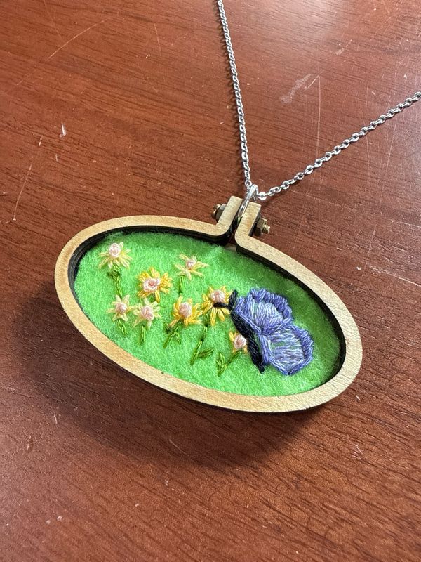 Butterfly Flower Garden - Mini Embroidered Necklace