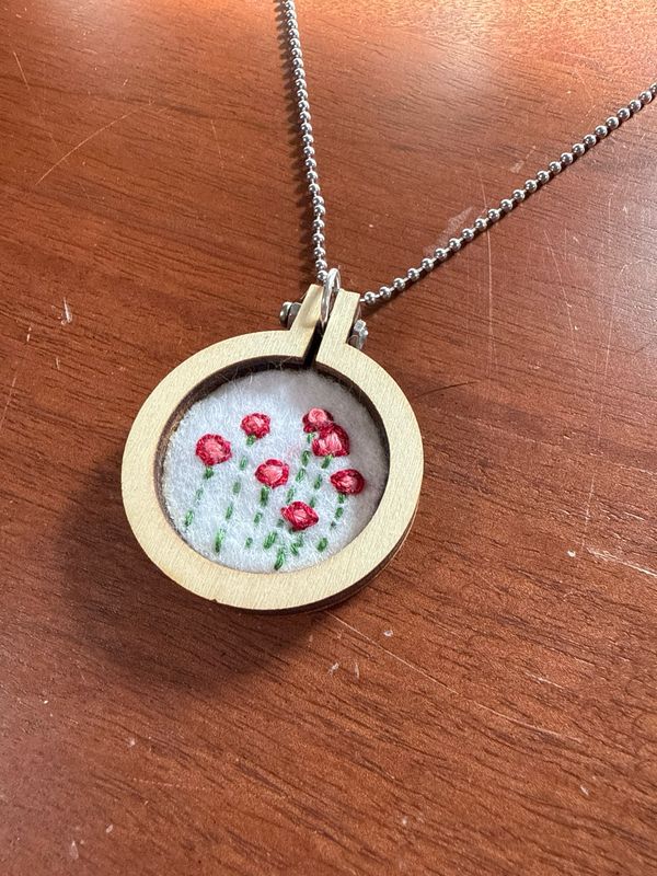 Modern Abstract Poppy - Mini Embroidered Necklace