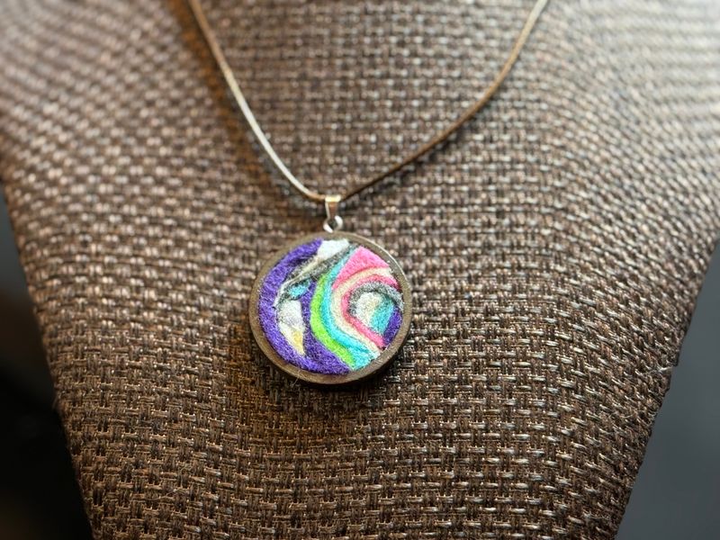 Abstract A River Runs Through It -  Pink, Purple & Blue In Fiber Necklace