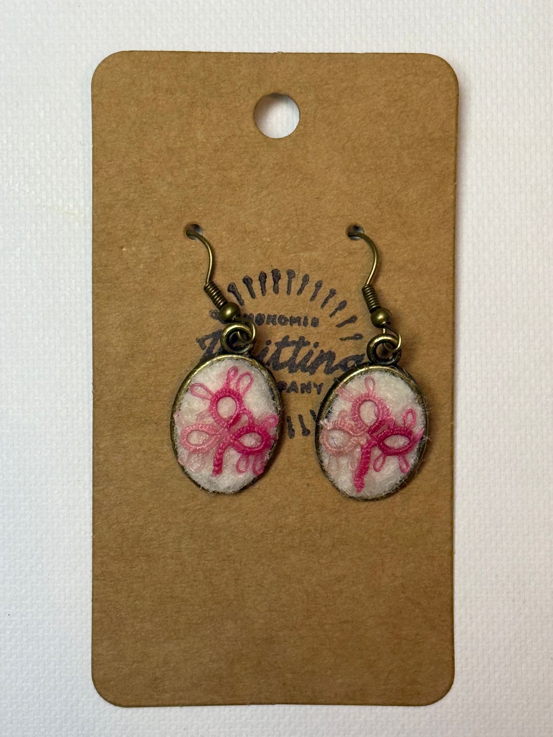 Vintage Lace Flower on White Bronze Earrings