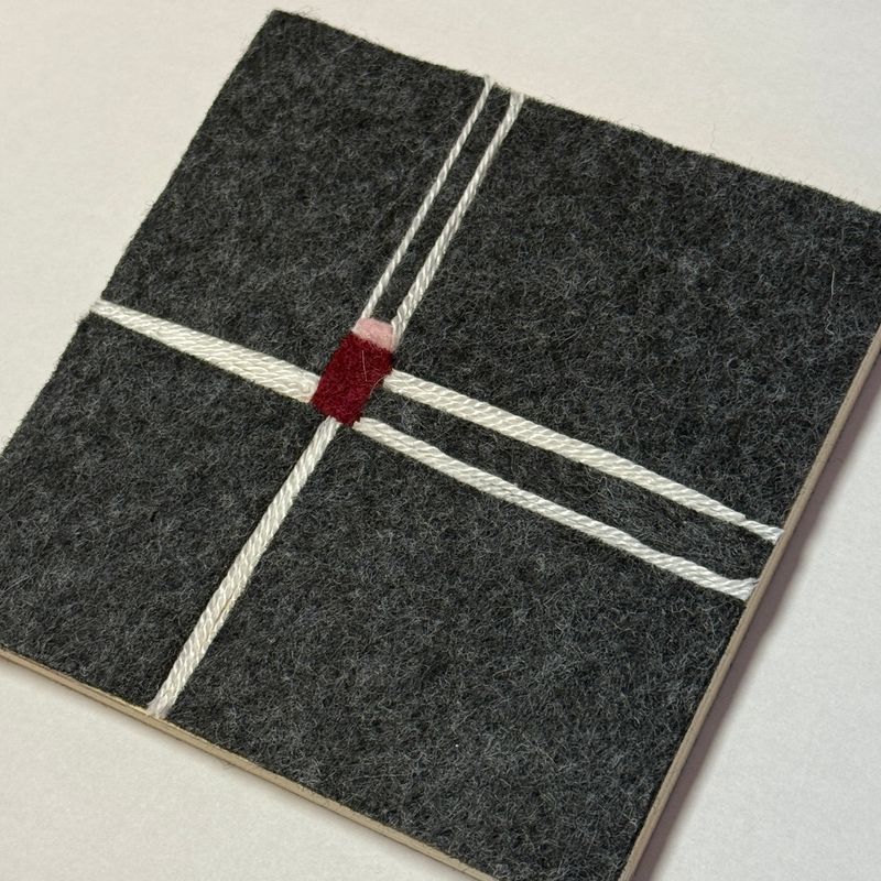 Abstract Charcoal Gray Grid with White lines and Pink Focal  - Yarn Revival