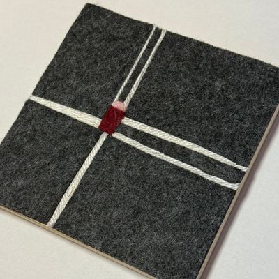Abstract Charcoal Gray Grid with White lines and Pink Focal - Yarn Revival Abstract Charcoal Gray Grid with White lines and Pink Focal - Yarn Revival
