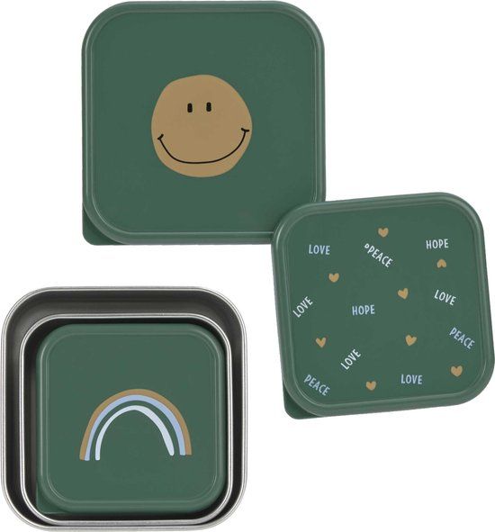 Snack box set 3pcs smiley green