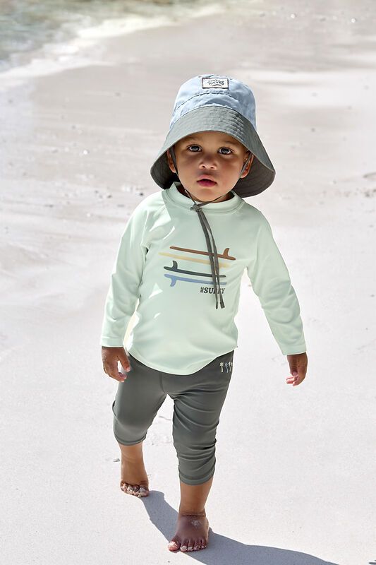 Lassig Uv hoedje ligt bleu /deep olive 3-6jaar