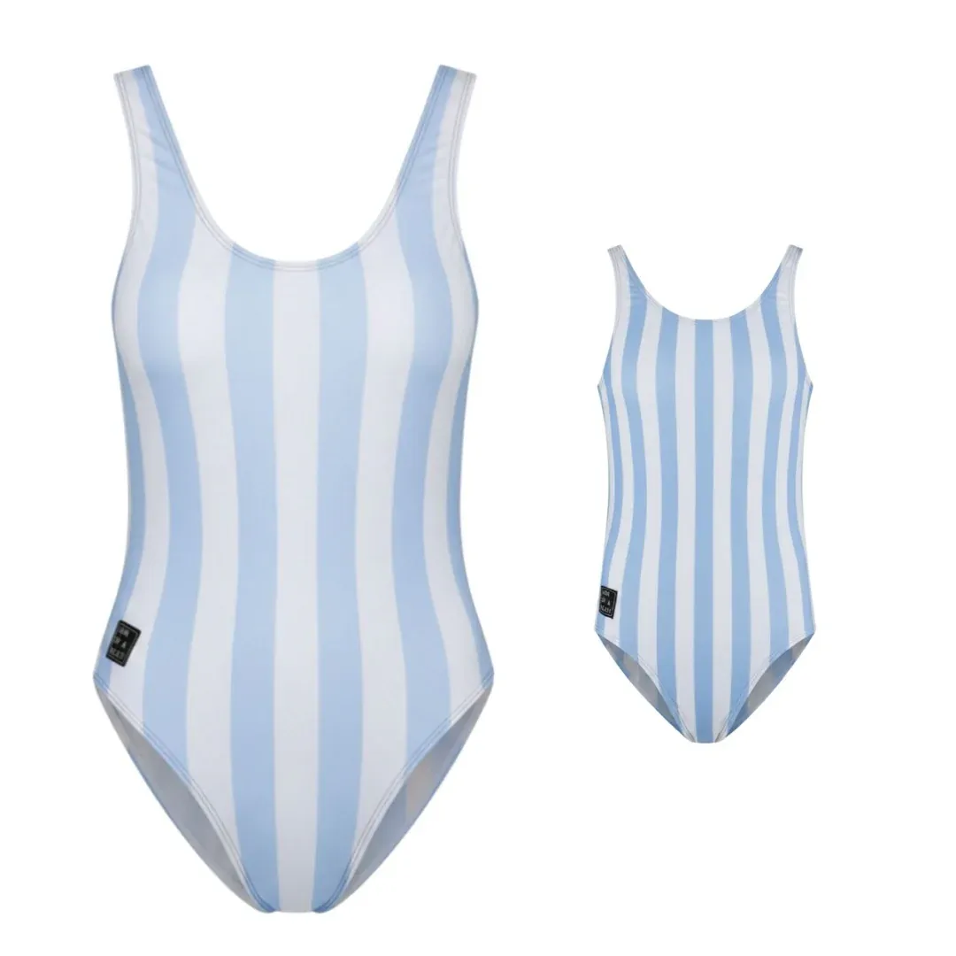 Badpak blauw met strepen
