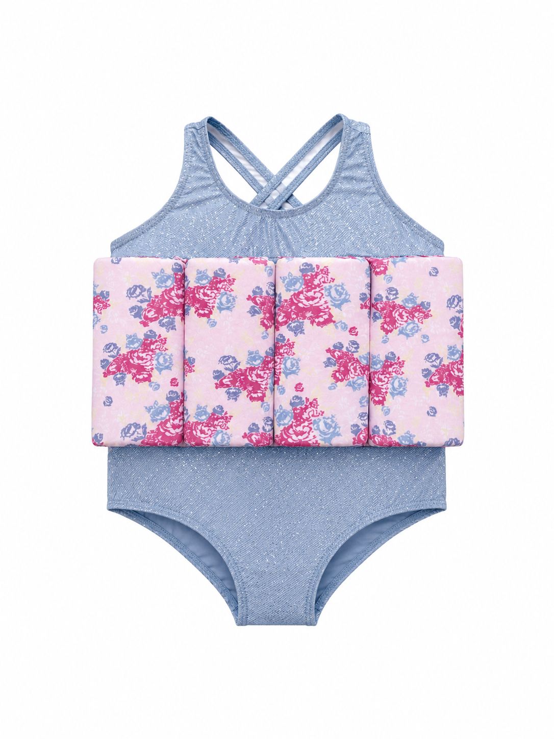 archimede Drijfpakje blue glitter/pink flowers