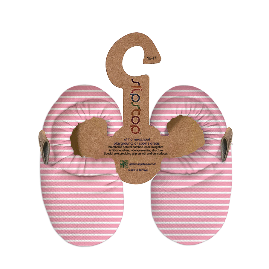 Slip stop booties Canvas stripes pink