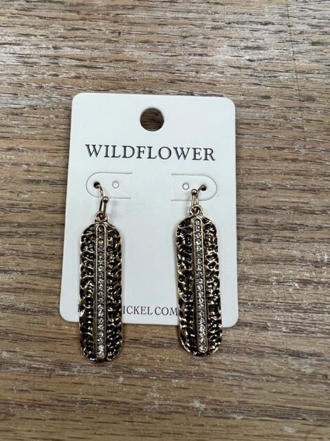 Gold Hammered Rhinestone Bar Earrings