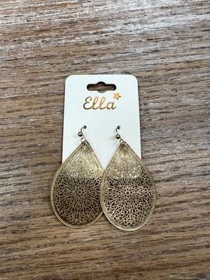 Gold Floral Oval Earrings