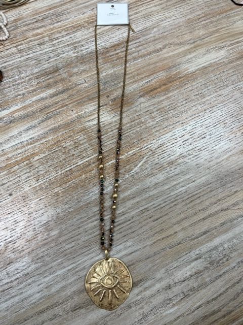 Bronze Beaded Eye Pendant Necklace