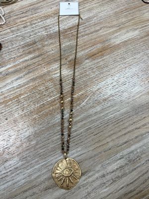 Bronze Beaded Eye Pendant Necklace